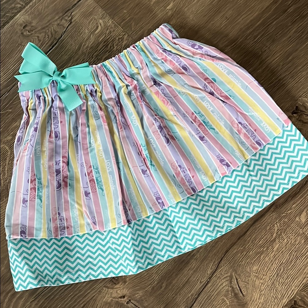 Pink and Green Sleeveless Casual Dress with Bow